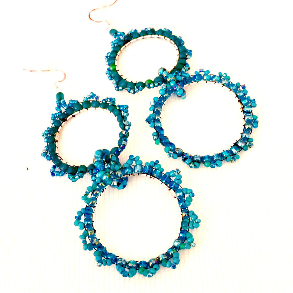 "Infinite" Artisan Earrings- Teal double hoops
